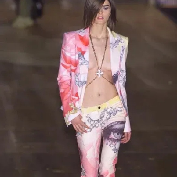 Roberto Cavalli Vintage 2001 Blue & Pink Eyes Printed Blazer Jacket 🩵 - Picture 8 of 15